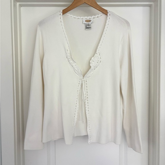 Vintage Talbots White Tie Front Cardigan Size XL - Picture 1 of 6